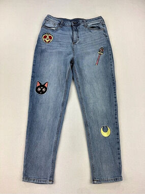 Hot Topic Sailor Moon Collaboration Icons Embroidered Mom Jeans Size 9 Juniors